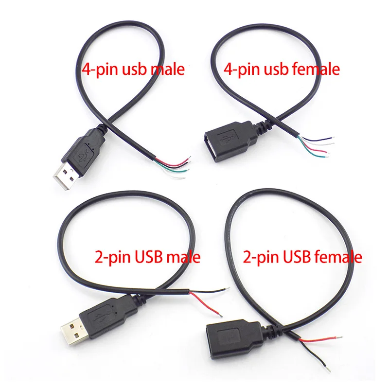 30cm 2 Pin 4 core USB  2.0 A type male Female Connector Jack Power repair charging deta Cable Cord Extension wire DIY 5V Adapter