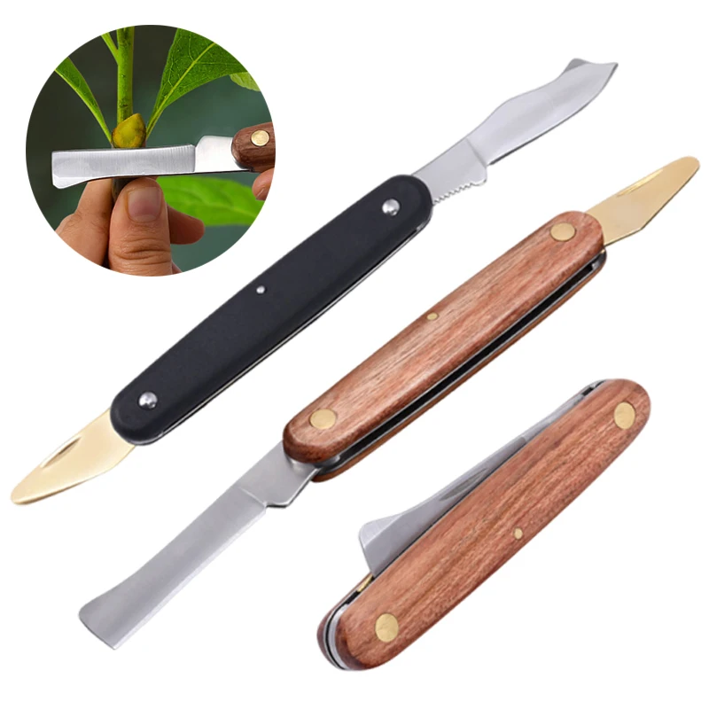 2pcs/set Folding Grafting Knife Stainless Steel Garden Grafting Cutter For Fruit Tree Grafting Pruning Knife Gardening Tools