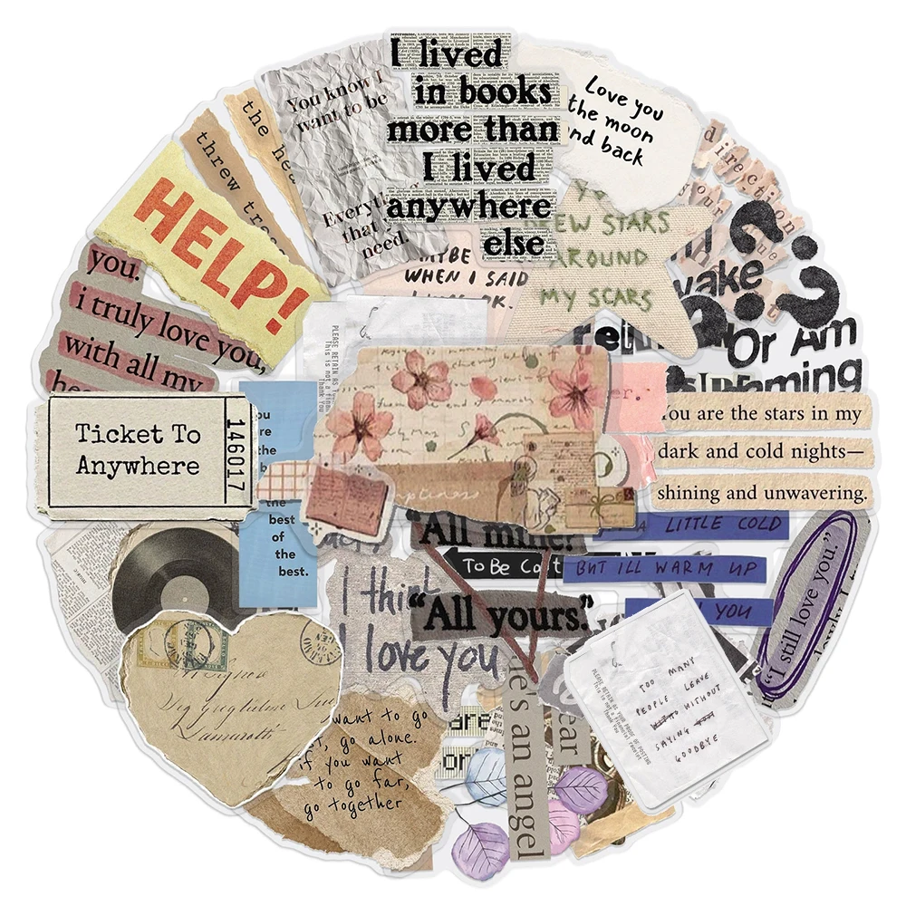 

10/30/50pcs Fragmented Text Cartoon Stickers Retro Art Graffiti Sticker DIY Suitcase Laptop Phone Transparent Waterproof Decals