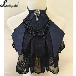 Black Lolita Gothic Jabot Necktie Gothic Beaded Tassel Multi-Layer Lace Detachable Costume Collar