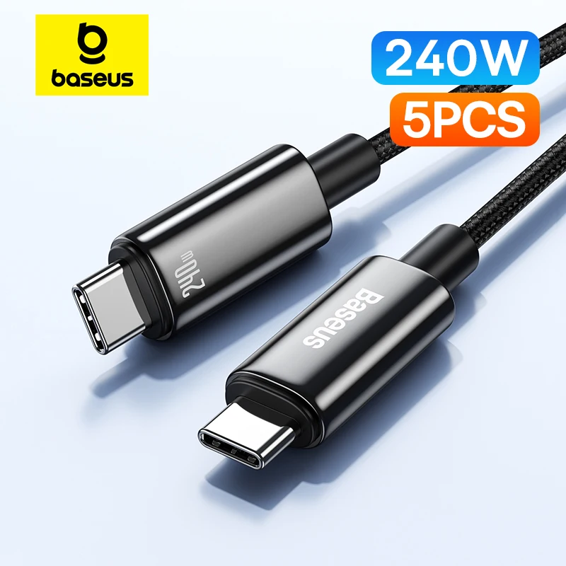 Baseus 5PCS 240W USB Type C TO C Cable PD Fast Charging 6A Quick Charger USB C Wire For iPhone 16 15 Macbook Pro Xiaomi Huawei