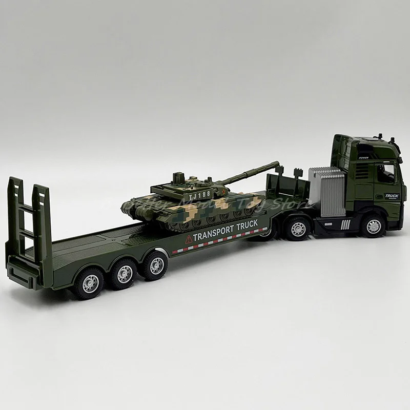 1:50 Diecast Transport Model Toy Tractor and Flatbed Semi-Trailer With Tank Pull Back With Sound & Light Children Gifts