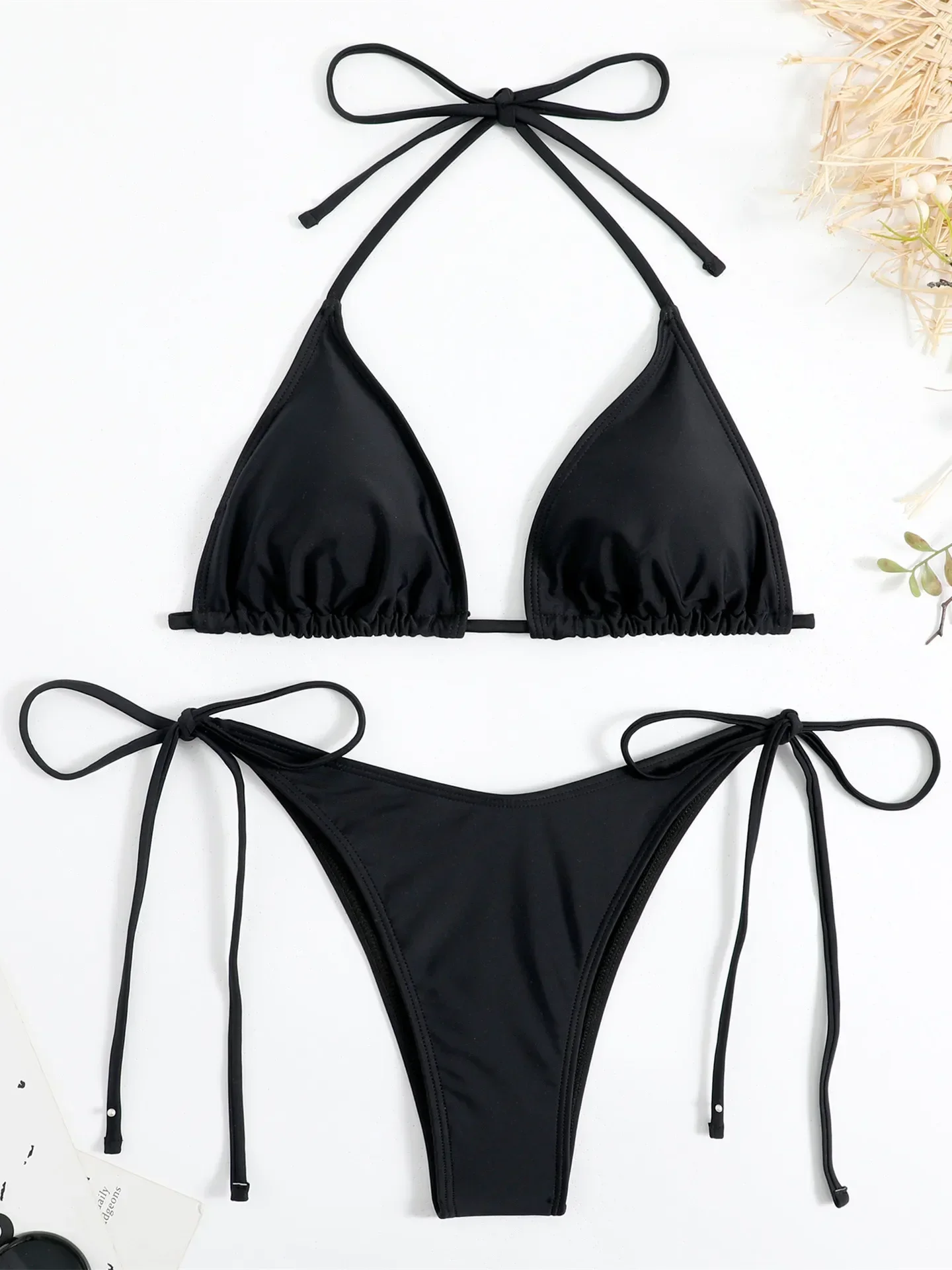 

Sexy Brown Bikini 2024 Women Solid Red Halter Push Up Bra Tie Side Triangle Swimsuit Summer Bathing Suit Lace Up Micro Swimwear