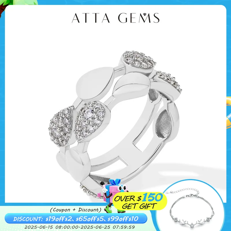 

ATTAGEMS 2024 D VVS1 Moissanite Ring for Women S925 Sterling Silver 18k White Gold Plated Wedding Jewelry Party Gift Top Quality