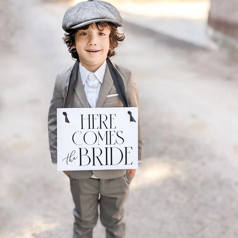 Personalized Flower Girl and Ring Bearer Sign, Here Comes the Bride, Wedding Banner,Ceremony Idea, Toddler