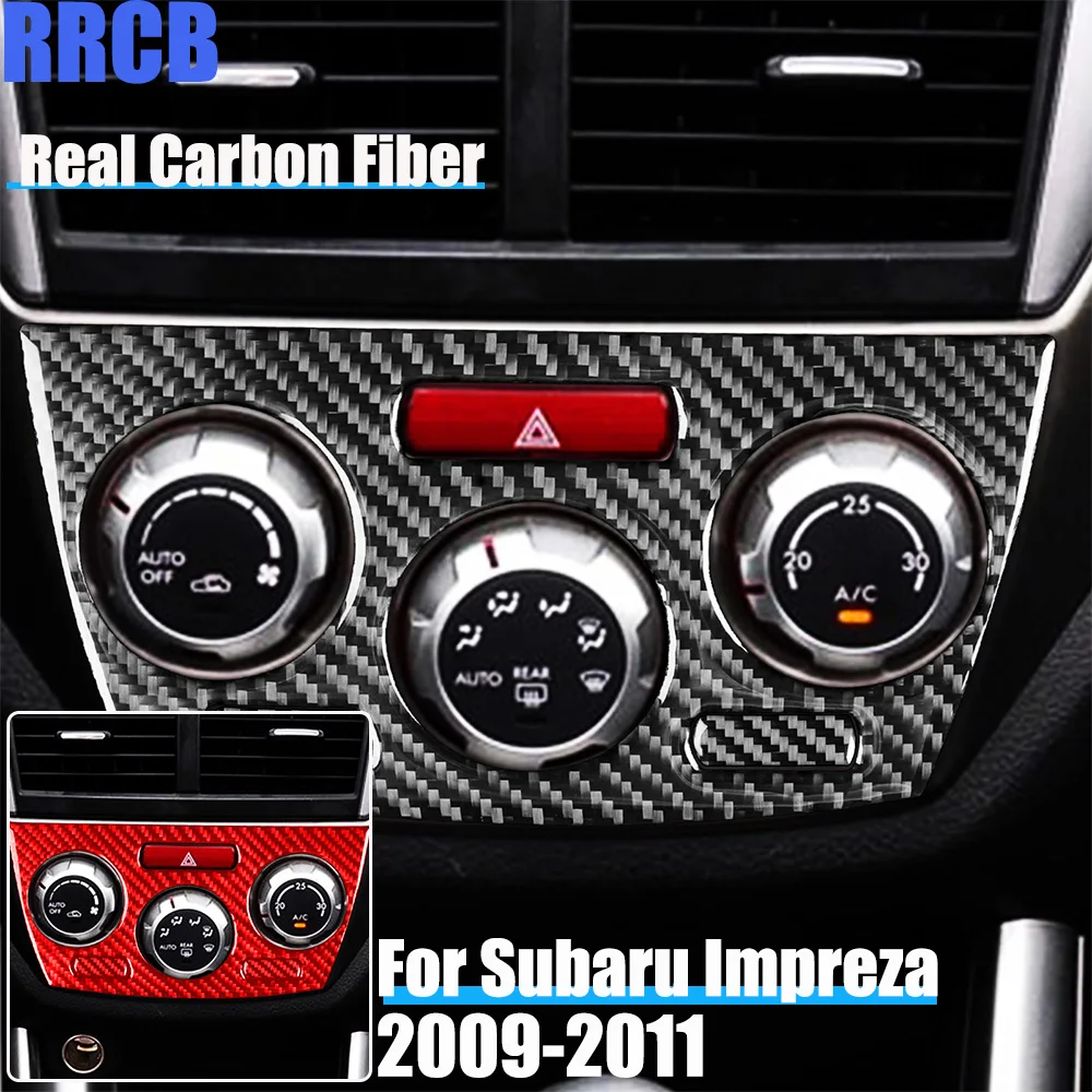 Real Carbon Fiber Car Accessories Center Console Climate Decorative Trim Soft Cover Sticker For Subaru Impreza 2009 2010 2011