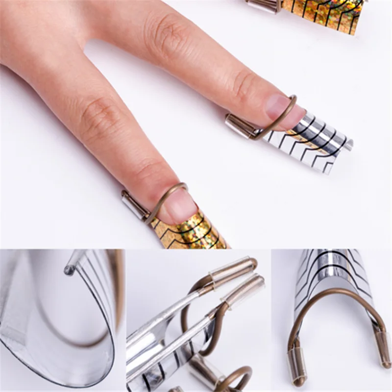 10Pcs Nail Art C Curved Shape Extension Guide Tips French Foil Reusable Aluminum Nail Pallets Tips Forms Sticker Manicure Tools