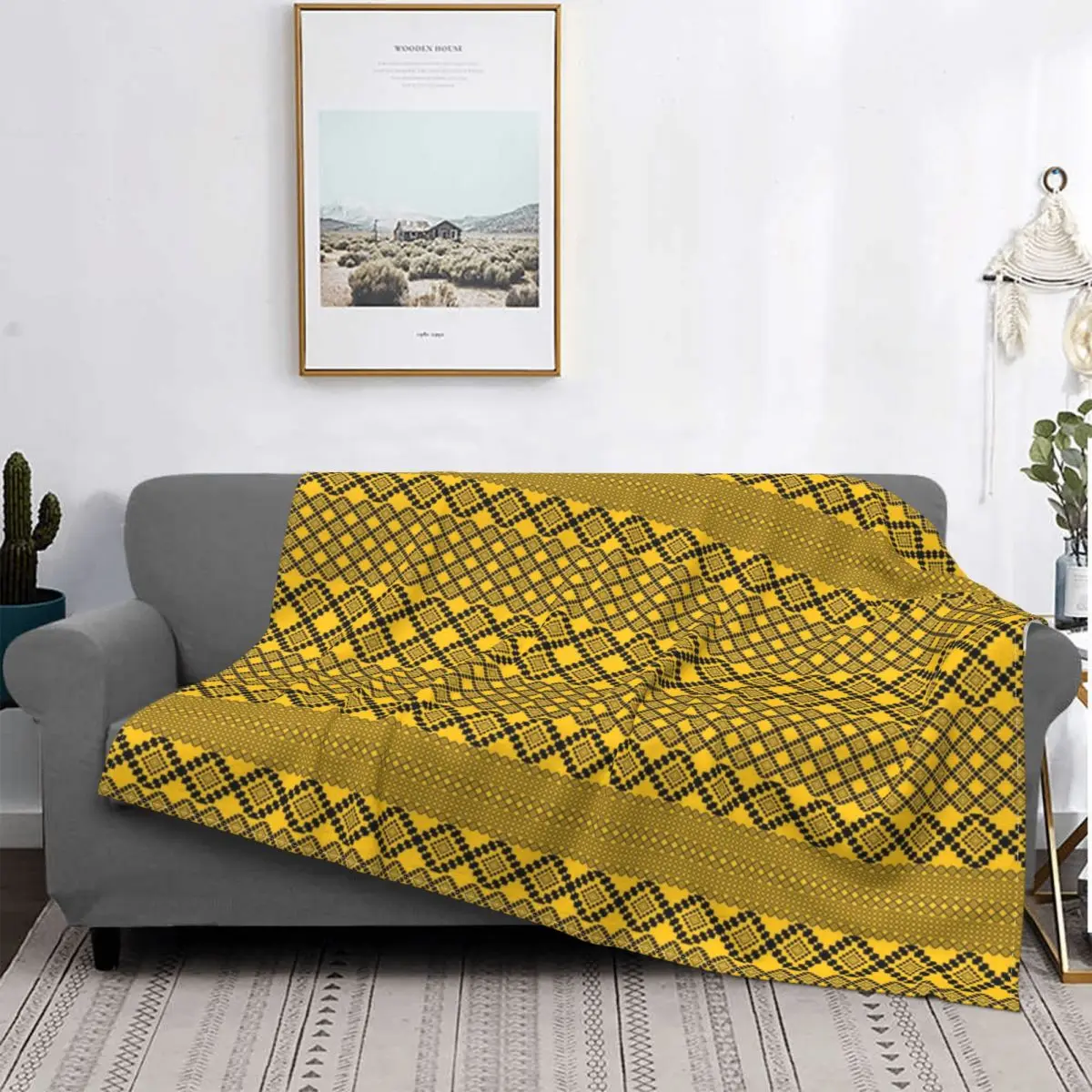 Gold & Black Ethiopian Cross Blanket Velvet Textile Decor Breathable Super Soft Throw Blanket for Bed Office Bedspreads