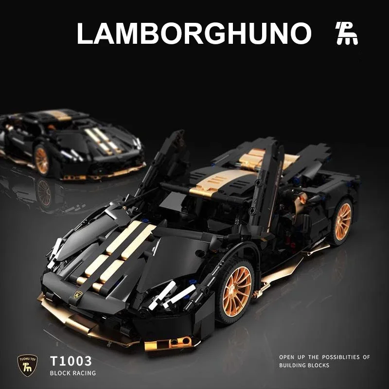 1309 PCS Technical Electroplating Black Gold Lambo Sports Car Building Blocks Super Racing Vehicle Assemble Bricks Toys Gifts