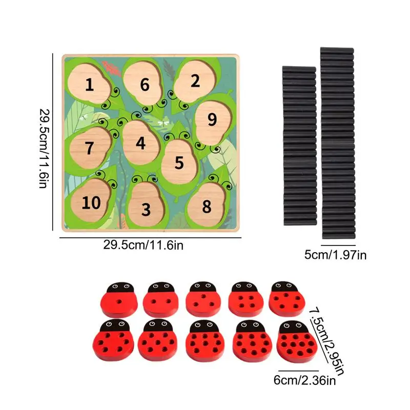 1-10 Number Cognition Toys Wooden Ladybug Sorting Game Wooden Toddler Number Shape Sorter Playset For Kids Children Girls