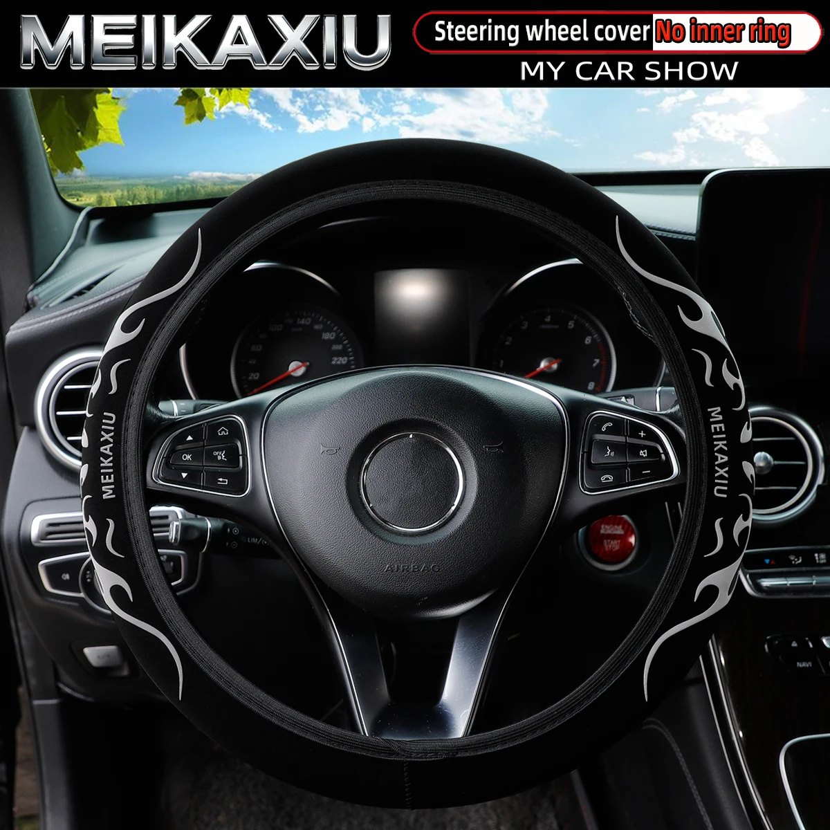 MEIKAXIU 3D-Flammenmuster-Spritzteig-Stoff SBR Rutschfester Lenkradbezug ohne Innenring für Auto-Dekorationsartikel – Detail 6