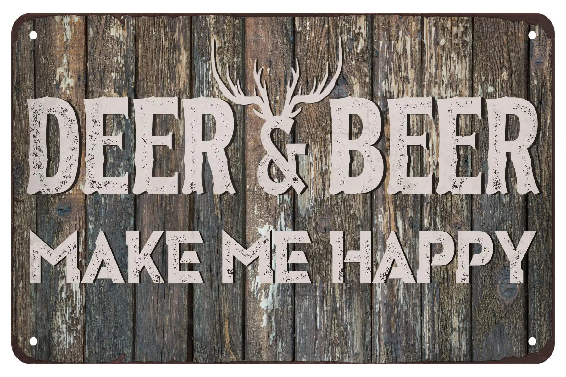 Deer Beer Make Me Happy Retro Funny Hunting Hunt Cabin Wall Decor Metal Tin Sign Man Cave Rustic Signs Decor Fishing Vintage Wal