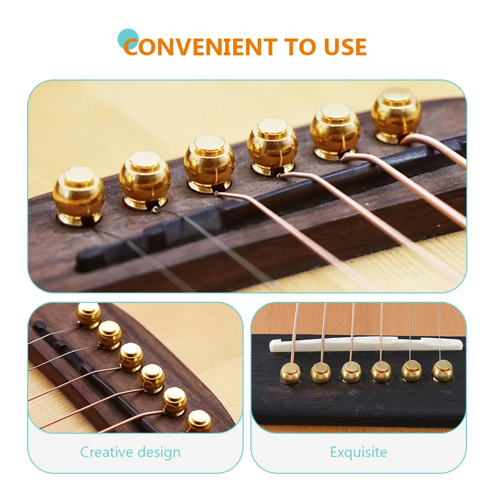 12pçs guitarra corda de latão prego pino acústico ponte peg tuning peg fixação dourada para