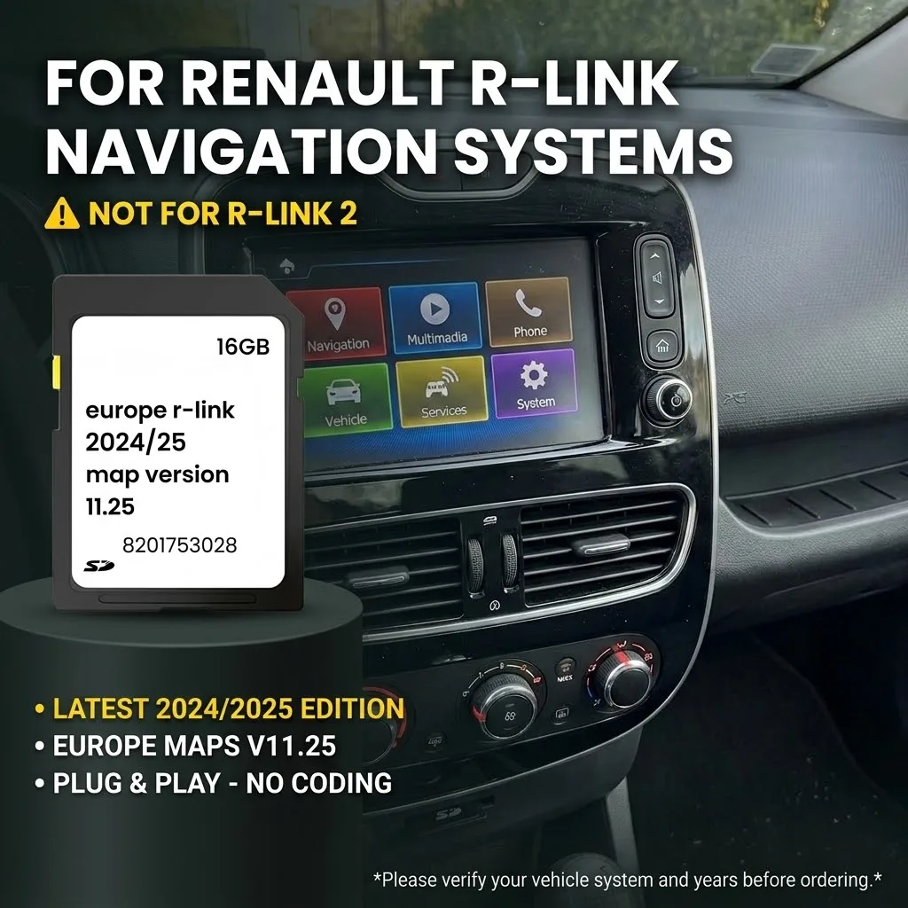 Newest R-Link Sat Nav SD Card 2024 V11.25 Europe Map Update Plug & Play Compatible With Renault Vehicles 2014-2017