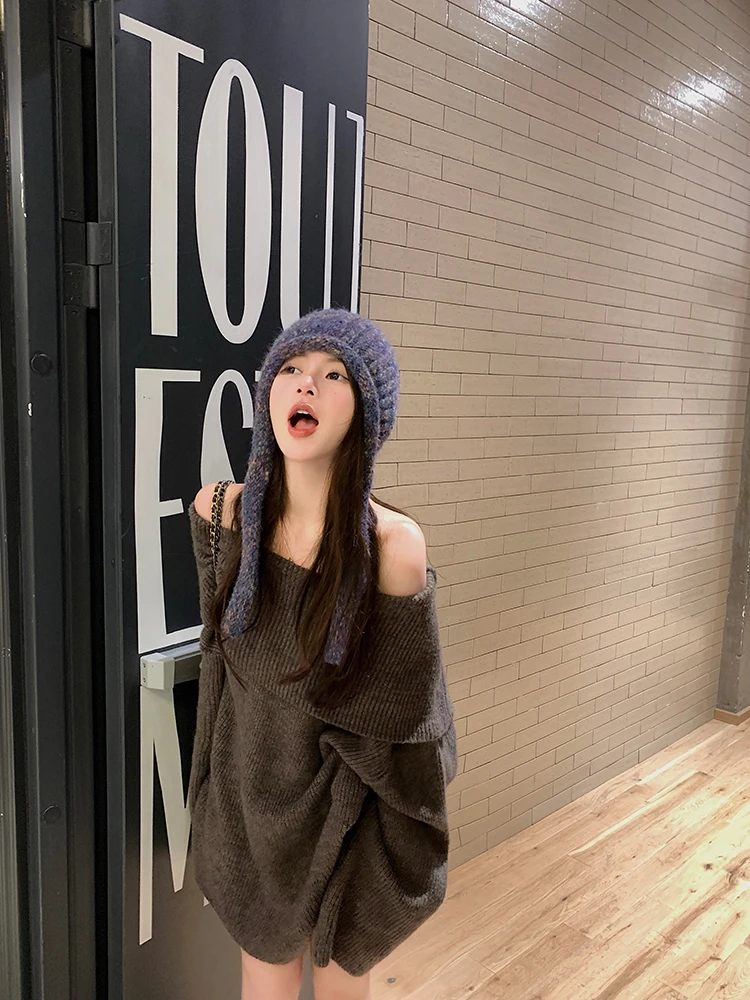 

Свободный свитер с колючками для ленивых, женский осенне-зимний вязаный топ средней длины, удобный уютный теплый длинный све