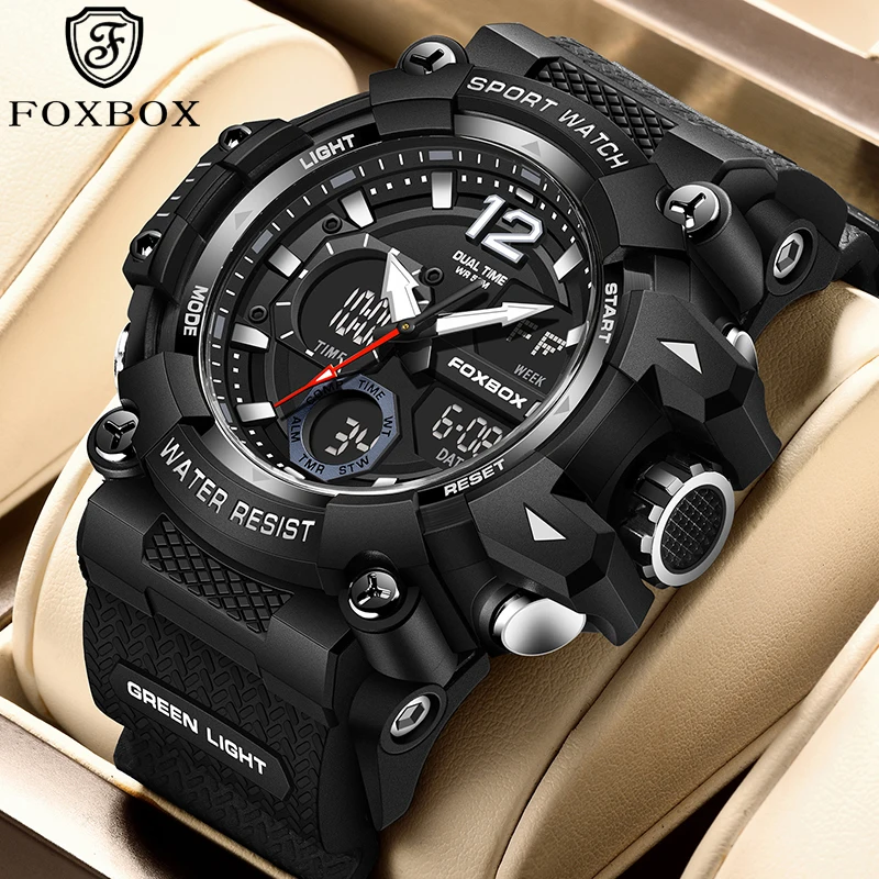 

FOXBOX 2026 цифровые мужские часы модные деловые силиконовые водонепроницаемые военные спортивные кварцевые часы с хронографом для мужчин reloj