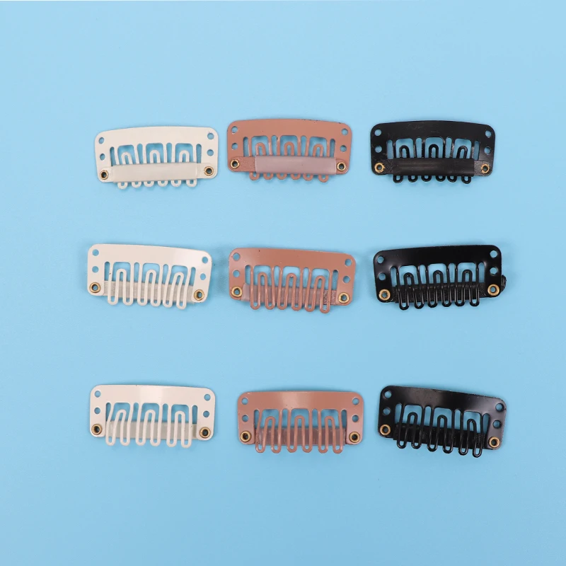 10Pcs 32Mm Hair Clips U-Shape Metal Clips For Hair Extensions 9-Teeth Wig Clip For Women Wig Accessories Black Brown Beige