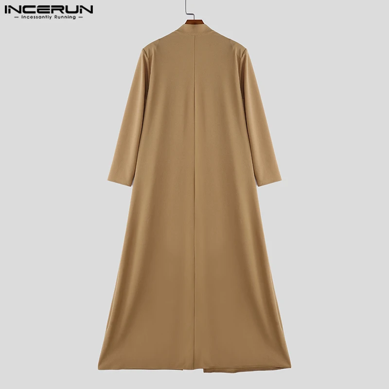 INCERUN, gabardina de estilo largo para hombre, cárdigan de manga larga de Color sólido, abrigos para hombre, ropa de calle, cazadora informal holgada de punto abierto a la moda