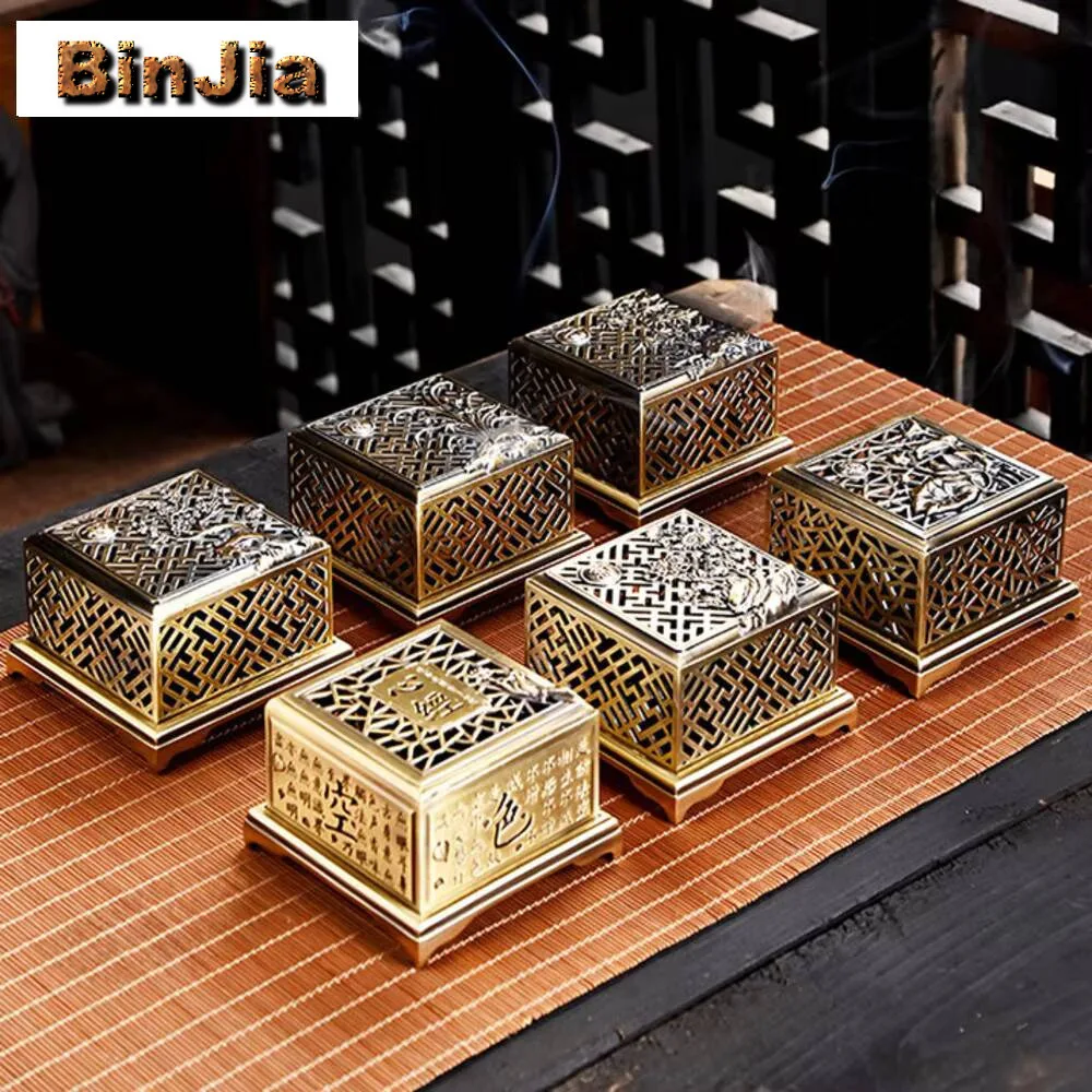 

Антикварная квадратная курильница из цинкового сплава, тарелка с сутрой сердца, держатель для курильницы, печь для ароматерапии, чайная комната, учебная церемония