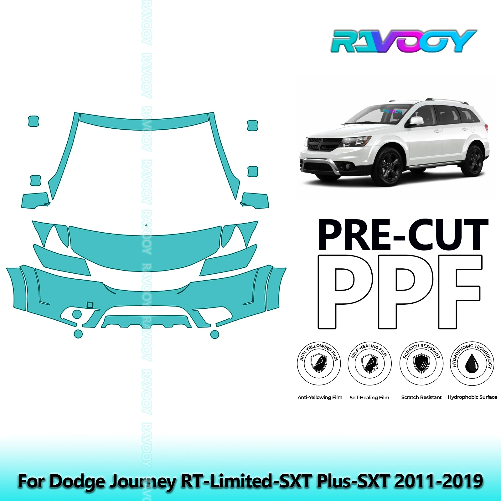For Dodge Journey RT-Limited-SXT Plus-SXT 2011-2019 Partial Front 8.5Mil Pre-Cut Paint Protection Film PPF Kit Clear/Matte/Black