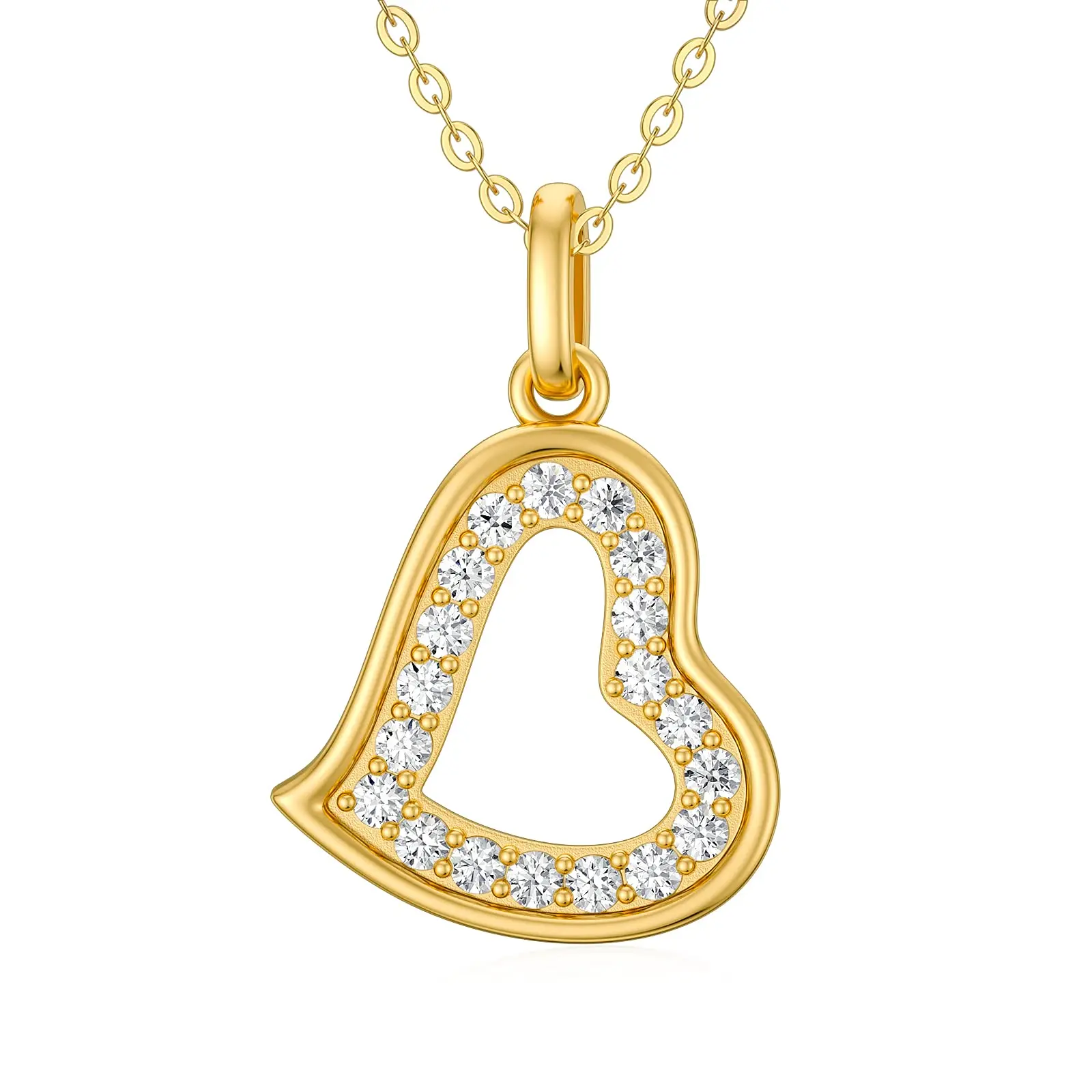 YFN 14K Yellow Gold Heart Necklace for Women Gold Love Heart Pendant Fine Jewelry Gifts