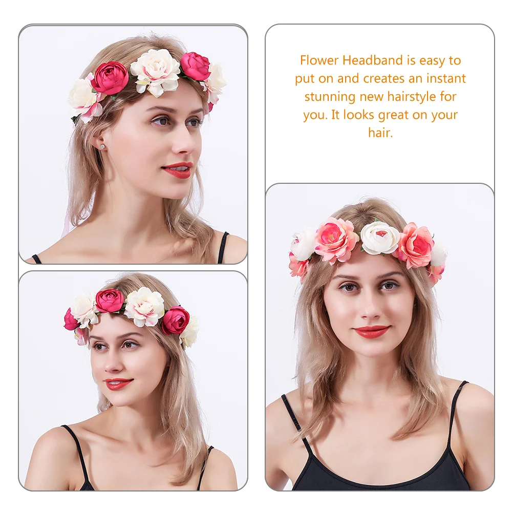 

2pcs Rose Headb Unique Hair Flowers Girl Headpiece Fabric Women Holiday Decor Bridal Wedding Headdress Travel Photoshoot