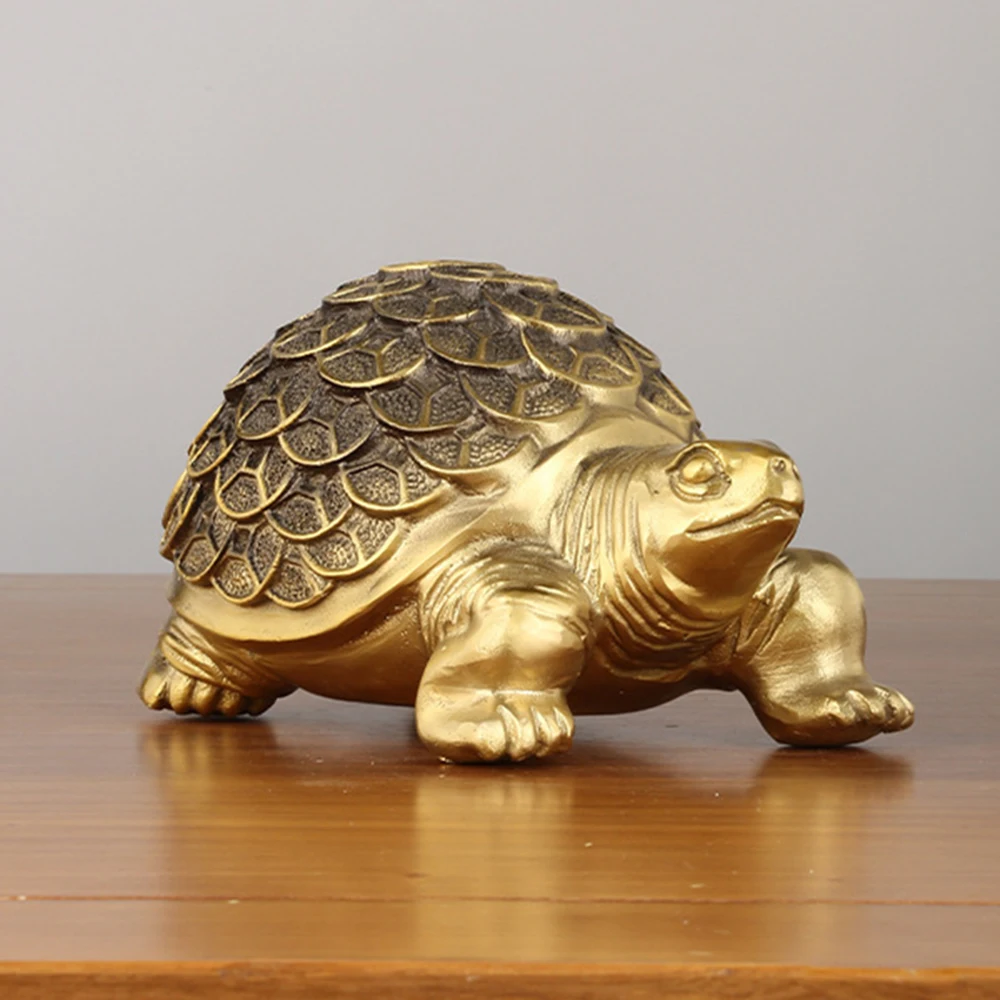 

Small brass money turtle ornament, Copper animal statues, Office living room auspicious ornaments, Home decoration crafts, 14cm