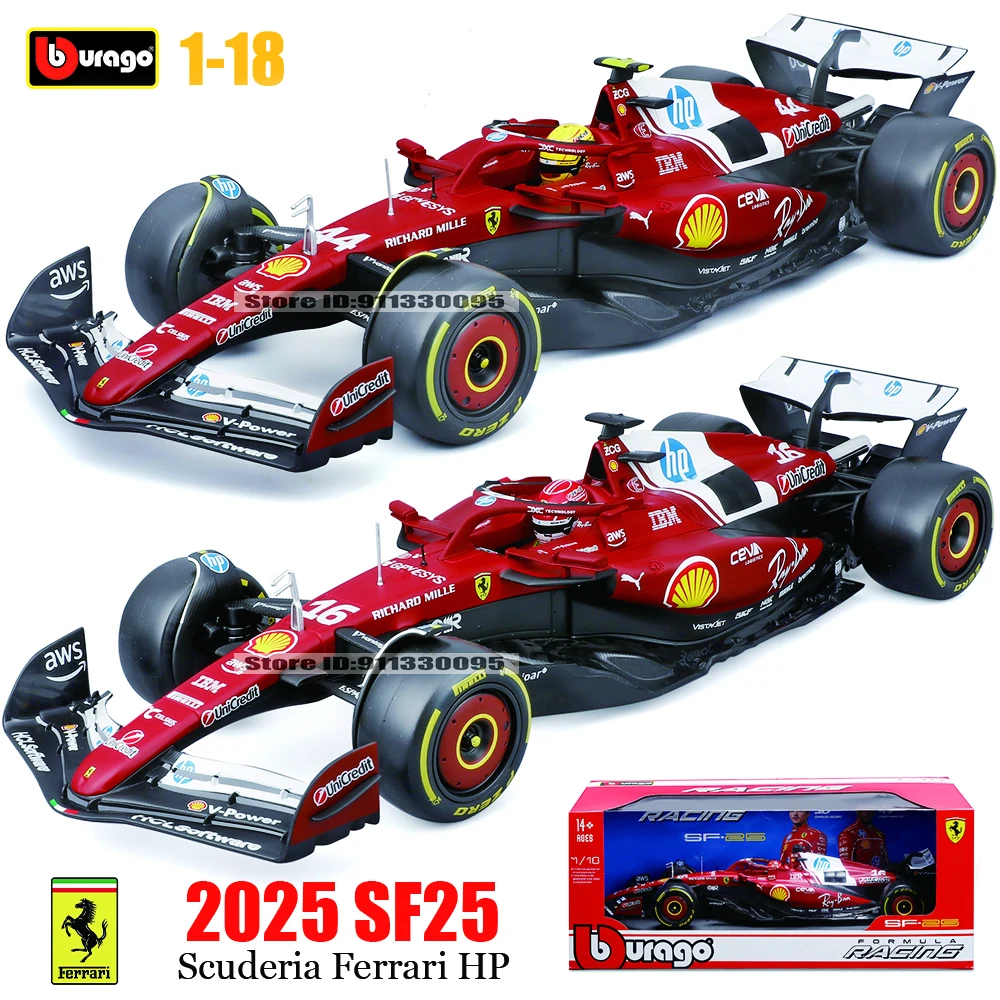 Bburago 1:18  2025 F1 Ferrari SF25 #16 Charles Leclerc #44 Lewis Hamilton Car Model Toy Die Cast Vehicles Collectible Model Car