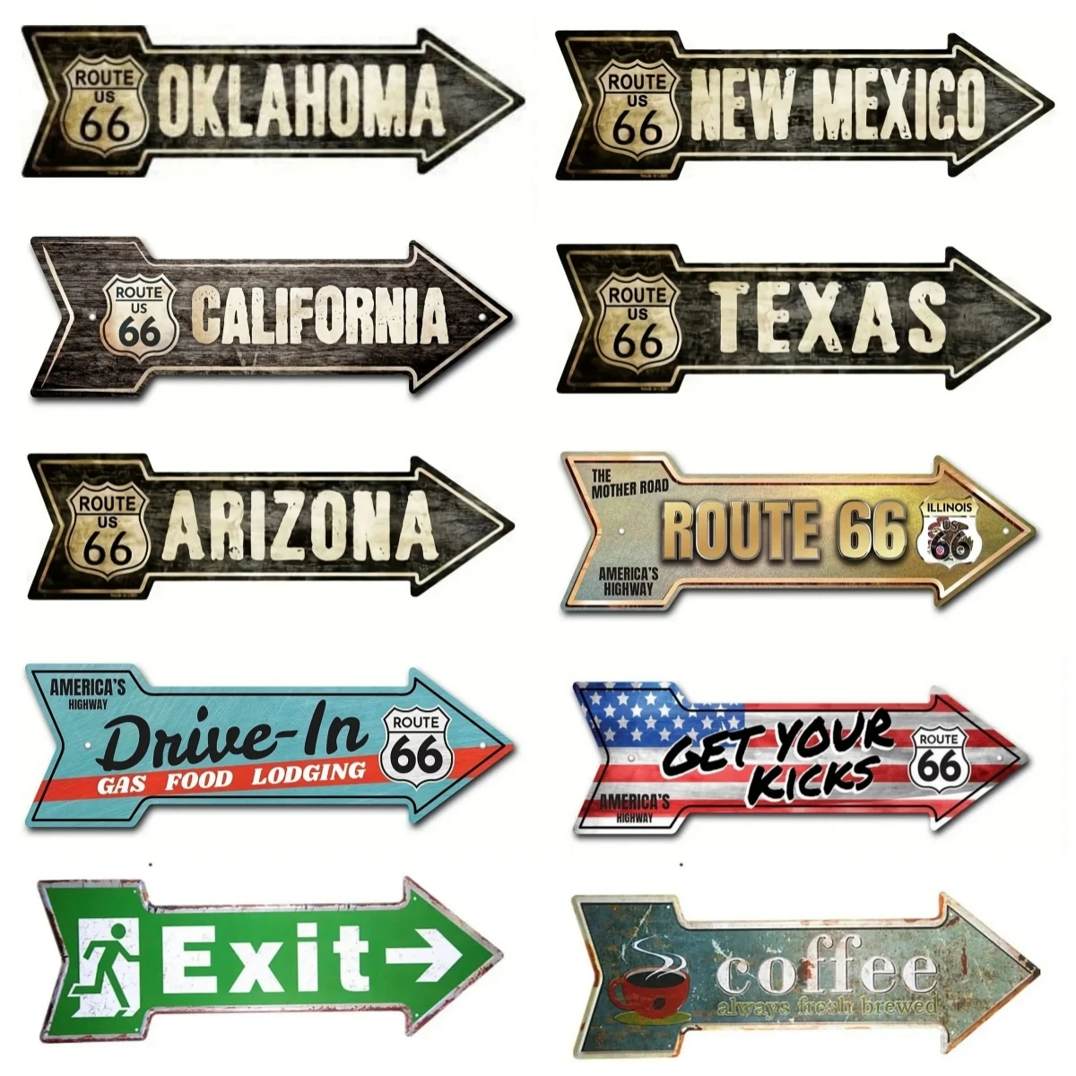 Vintage Route 66 Motel Metal Tin Signs Street Signs Retro Arrow Directional Signage Funny Tin Sign for Bar Club Wall Decoration