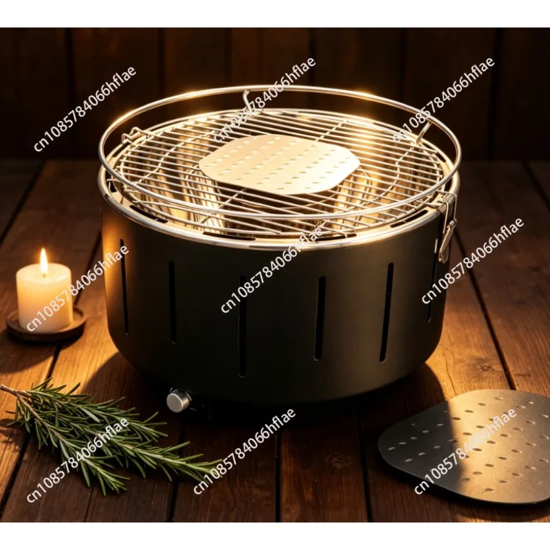 2025 Indoor Smokeless Pellet BBQ Grill, Portable Stainless Steel Charcoal Grill with Plancha Griddle Plate