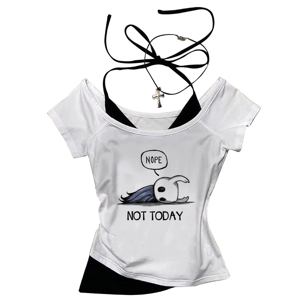 Hollow Knight cropped top girl cheap cute 2000s baddie summer tshirt 2000s goth scene  meme vintage