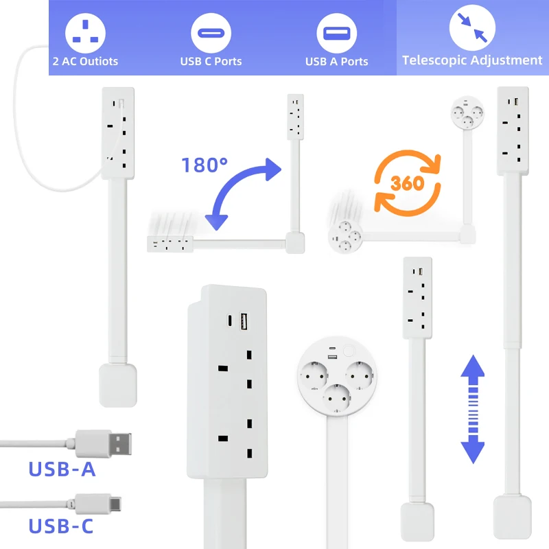 

Вращающаяся электрическая розетка-удлинитель с регулируемой длиной для прикроватной тумбочки
