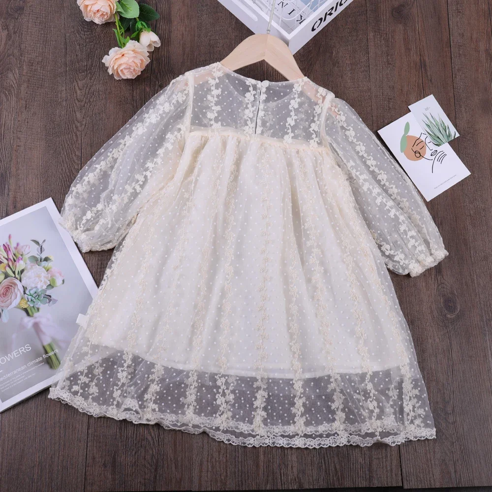 Melario Fall Lace Baby Girls Dress Long Sleeve Dresses Summer Weddings Kids Birthday Party Princess Dress Children Mesh Vestidos