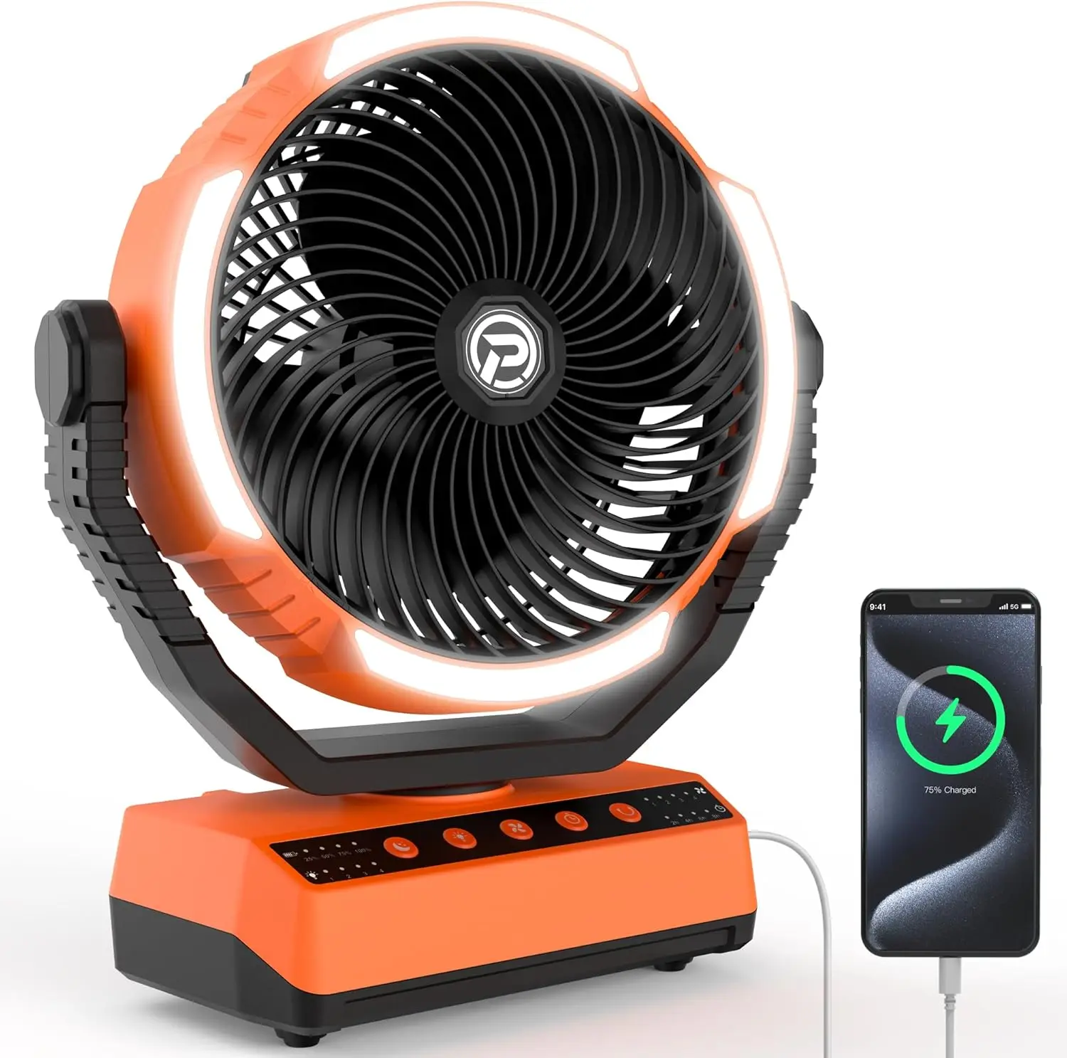 

20000mAh Rechargeable Camping Fan with Light, 70HRS Running, Oscillating, 4-Speed,for Tent, Travel, Power Outage, Jobsite,Charg