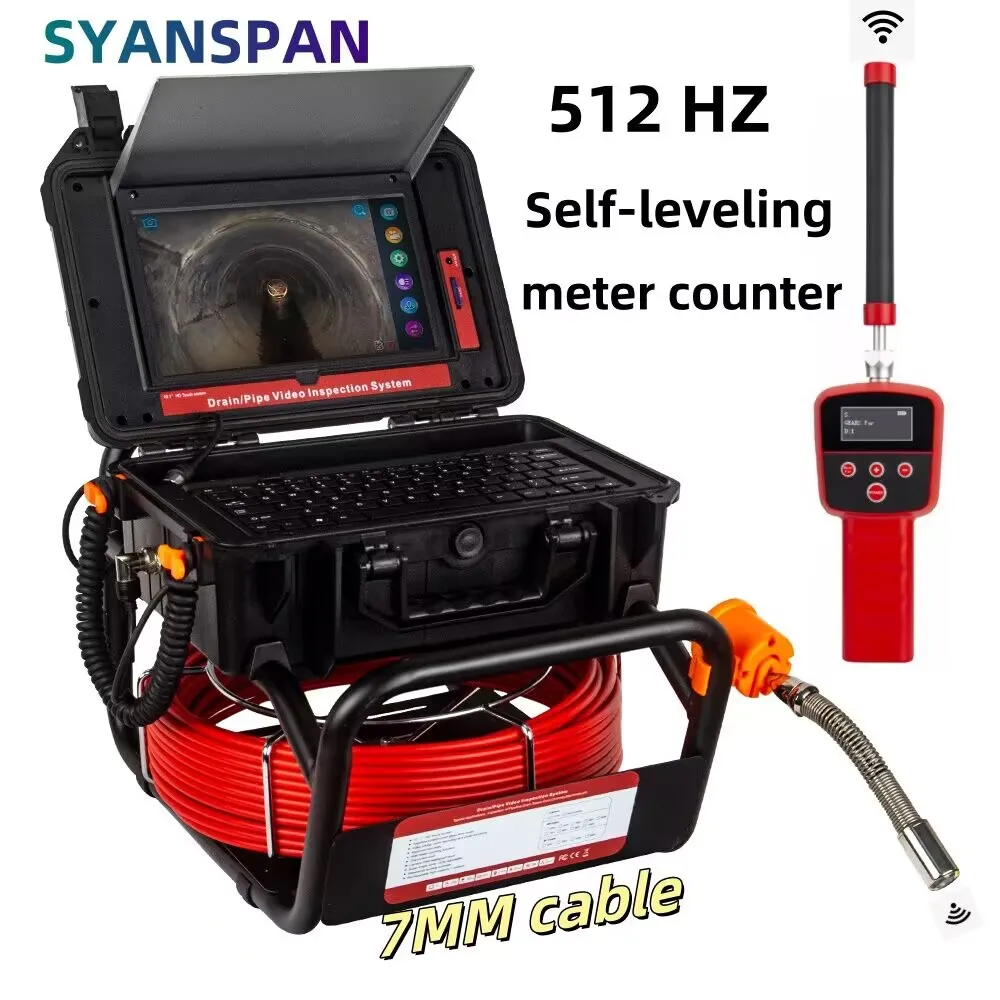 

SYANSPAN Pipeline inspection endoscope 512HZ Positioning+Self-leveling 10.1‘’ Screen meter counter IP68 Waterproof 23MM Camera