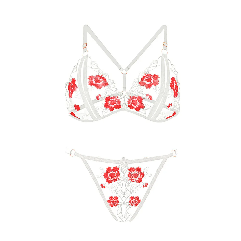 Erotic Underwear Sets Floral Lace Bra Set For Bedroom Romance 95 Percent Nylon 5 Percent Spandex Slightly Elastic Fabric