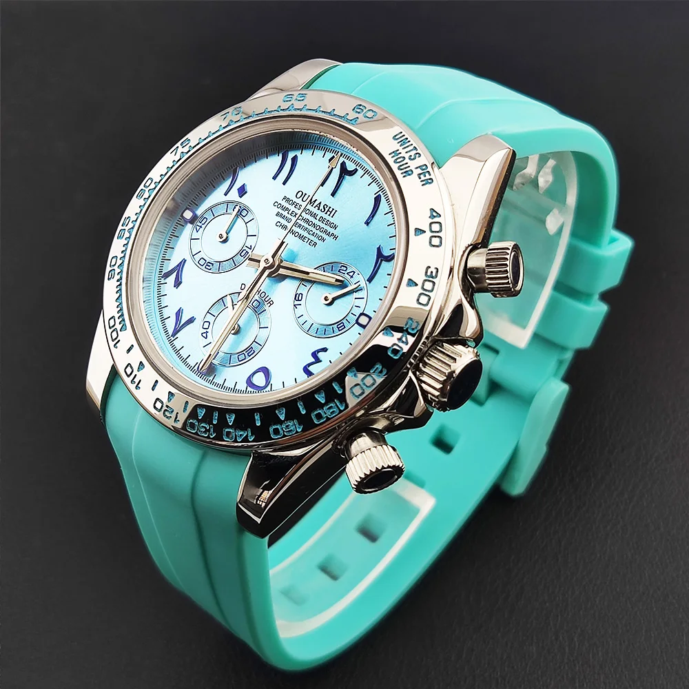 New men's watch 39mm Arabian VK series 63 watch Stainless steel sapphire glass watch VK quartz movement watch rubber strap