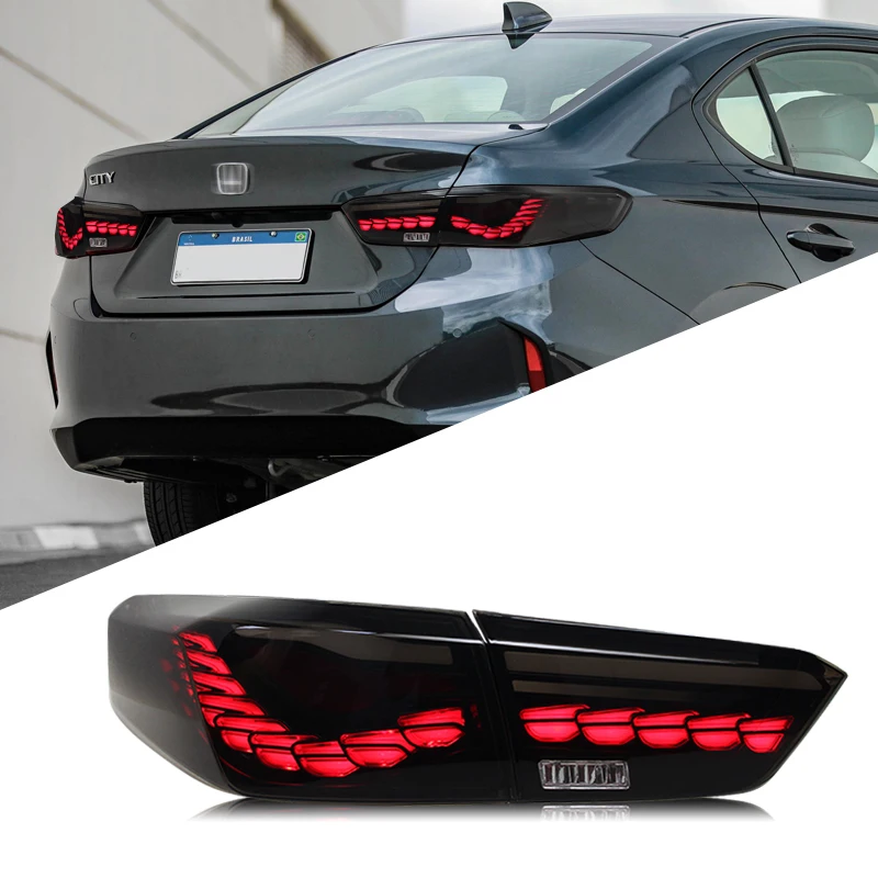 Car LED Dragon Scale Tail Lamp AssemblyWith LED DRL+Brake+Reverse+steering lamp For Honda City 2018-2022