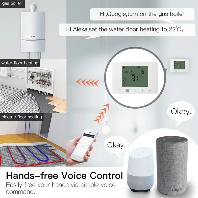 Imagem -03 - Wifi Inteligente Termostato Parede-pendurado Underfloor Caldeira de Gás Água Aquecimento Elétrico Controlador de Temperatura Tuya Alexa Google Casa Inteligente