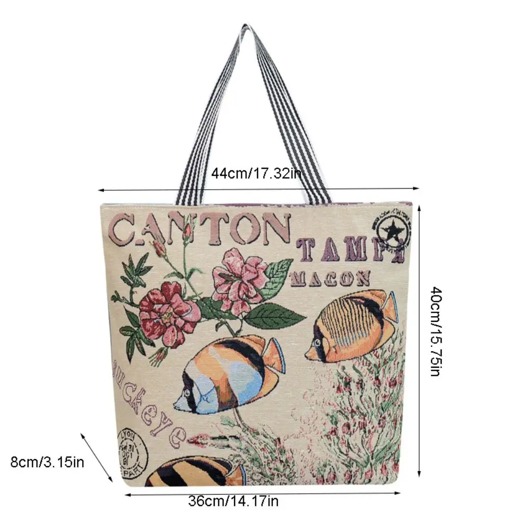 Retro Embroidery Canvas Tote Bag Cute Cartoon Butterfly Flower Shoulder Bag Ethnic Style Handbag Shopping Bag Mommy Bag