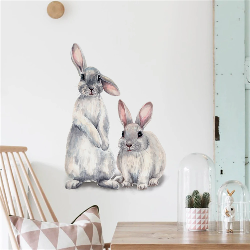 1PC Two Cute Rabbits Self-adhesive Wall Sticker Rabbit Child Bedroom Wallpaper DIY Living Room Wall Decal Decor Wall Stickers