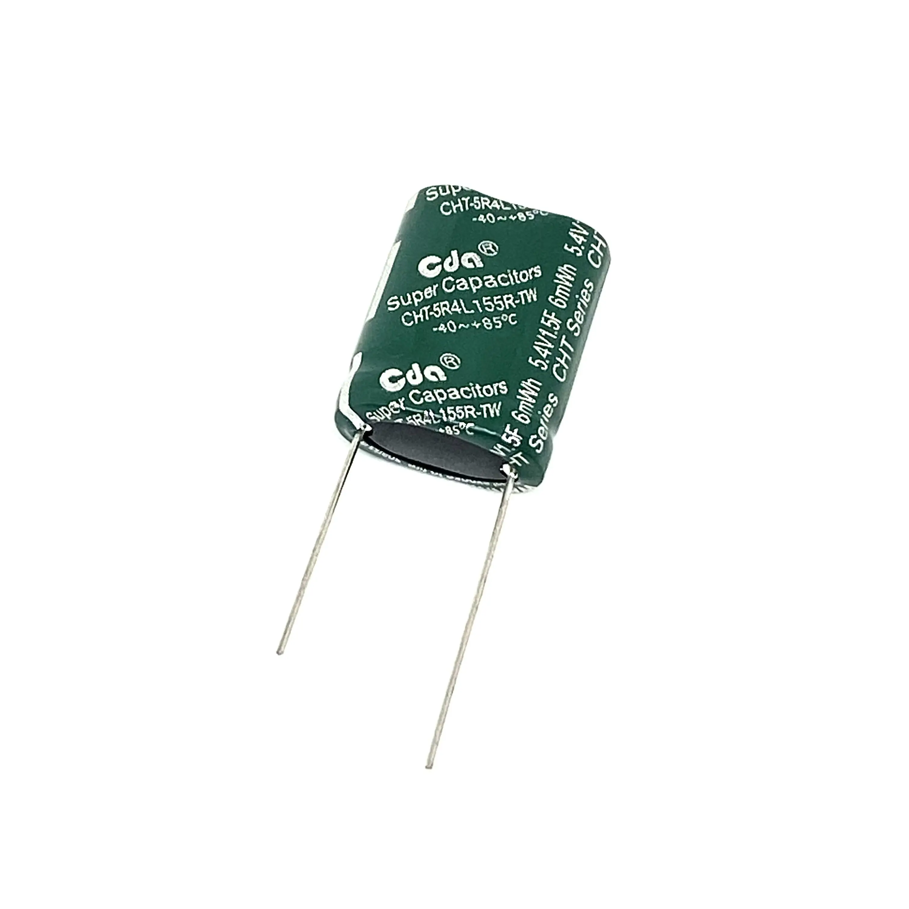 

CDA Super Capacitors 5.4V 1.5F CHT-5R4L155R-TW Farrah SuperCapacitors CHT 5.4V 16x8x22mm