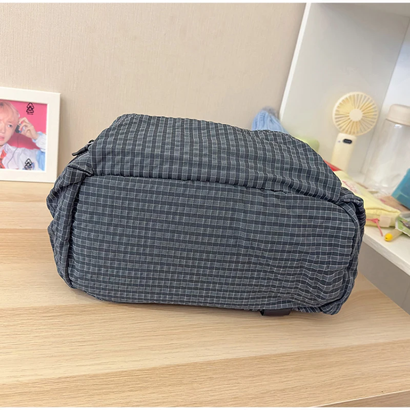 Modischer Rucksack, koreanischer Karo-Rucksack mit Kordelzug für Studenten, Unisex-Schultasche, leichter Damenrucksack mit großer Kapazität – Detail 5