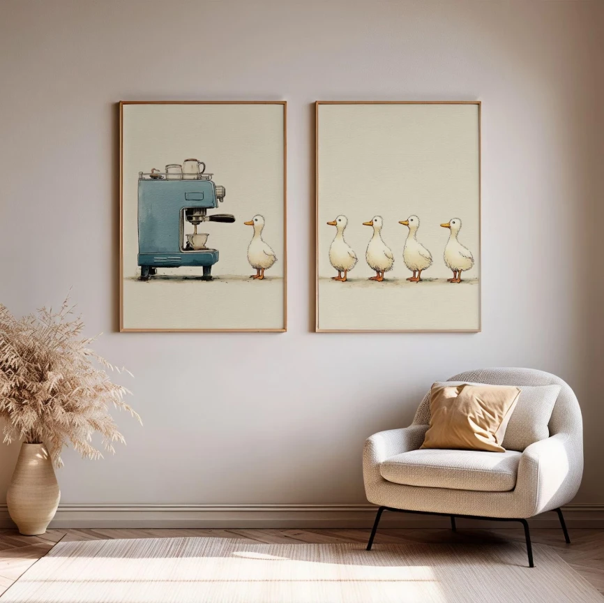 Duck Coffee Wall Art,Canvas Wall Print,Modern Art Illustration,High‑Grade Home Decoration Artwork for Bedroom,Living Room,Office