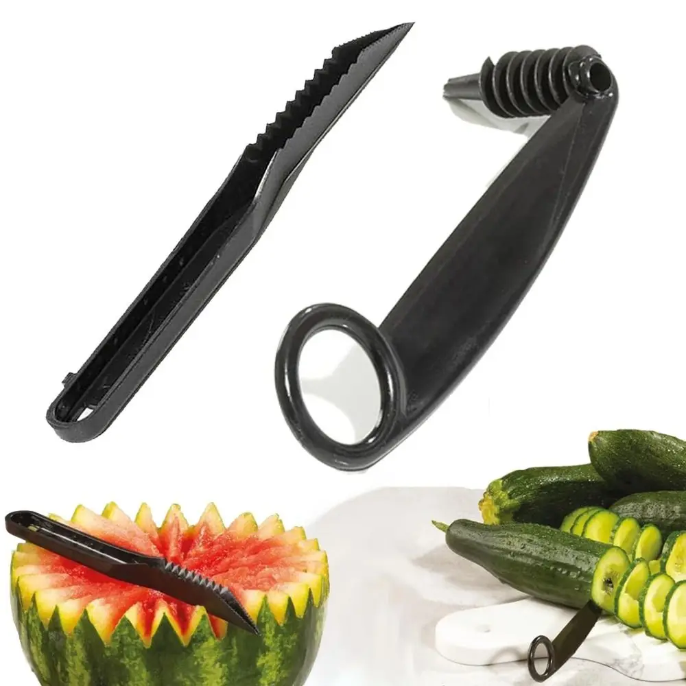 Cortador de Vegetais Multifuncional em Forma de V Piranha com Cabo Antiderrapante e Serrilhado, Conjunto de Cortadores em Espiral com Pegada Confortável