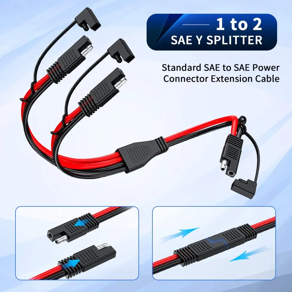 Bloopow 10AWG 1 to 2 SAE to SAE Extension Cable SAE DC Power Automotive Adapter Cable SAE Plug for Solar Panel Battery Charger