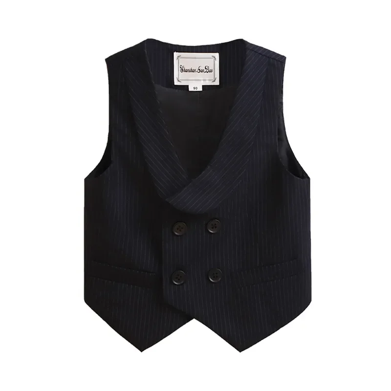 Children Solid Waistcoat Wedding Clothes Boys Double Breasted Vest Formal Dress Suits Kids Striped Top Baby Toddler Party Jacket