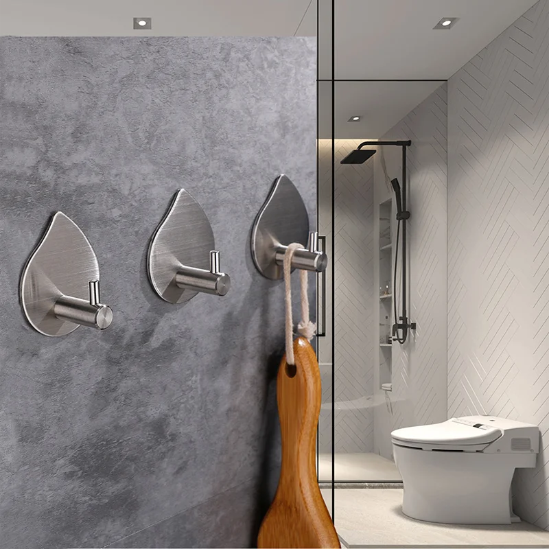 304 Stainless Steel Wall Hook for Bathroom and Kitchen, Self Adhesive Hooks for Towels, Robe Hanger, Shower Organizer