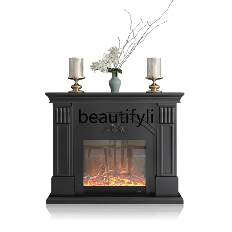 

LX1Simple European solid wood living room decorative cabinet fireplace, American gray fireplace decorative fake flame heating