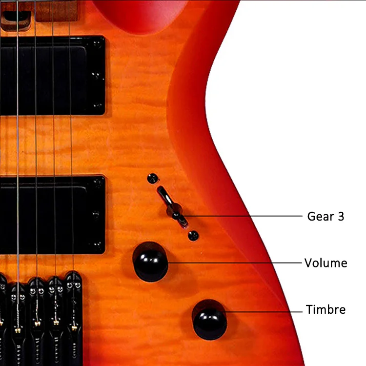 Горячая распродажа 2025 года, 7-струнная безголовая электрогитара - бесшумный дизайн для путешествий с грилевой кленовой накладкой, панель с тигровым узором TOP
